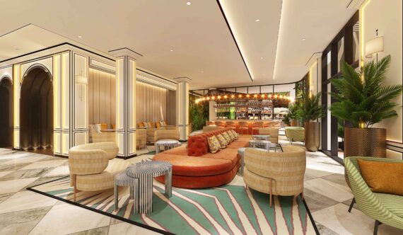 A rendering of the Lobby Bar Lounge at Cirque St. Armands