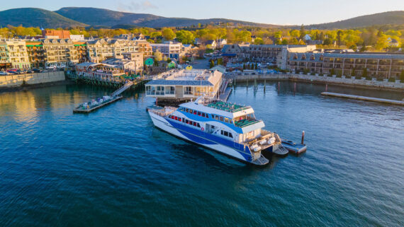 The view of Frenchman Bay in Bar Harbor.