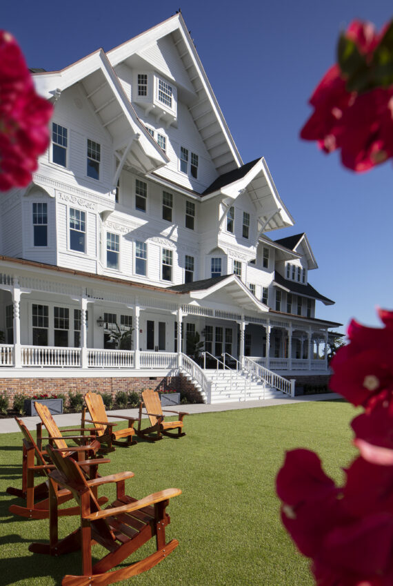 exterior view of the hotel and lawn