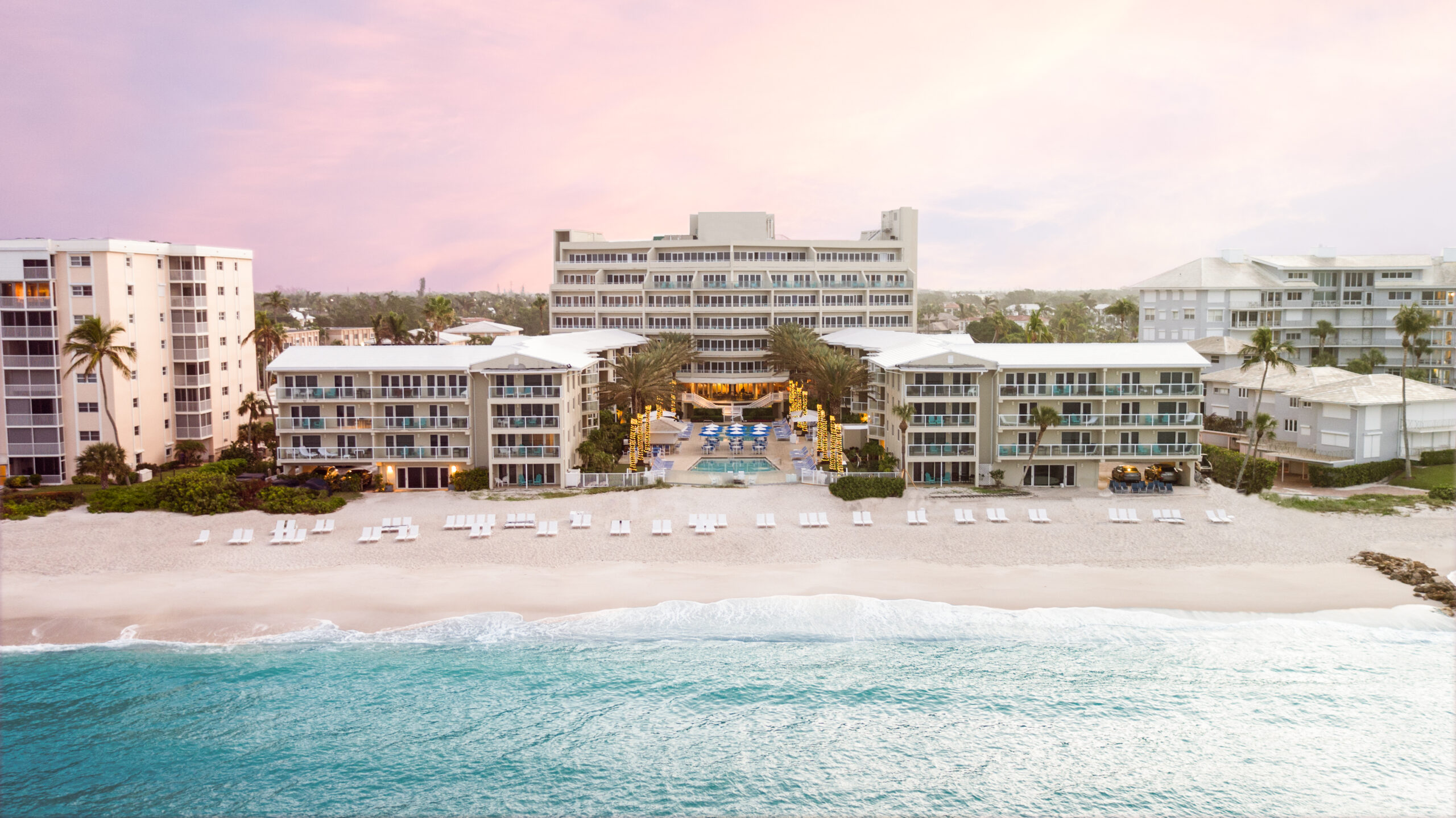 aerial view of edgewater hotel at sunrise