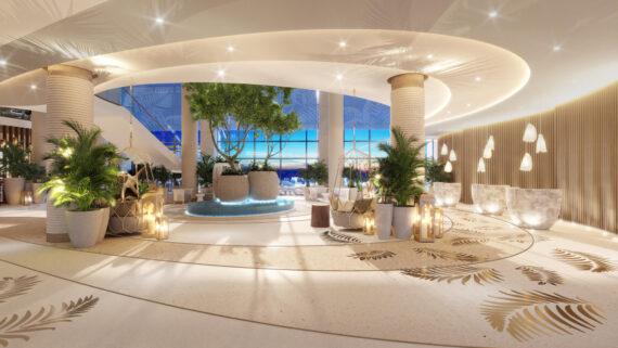 A rendering of the lobby of Opal Sol